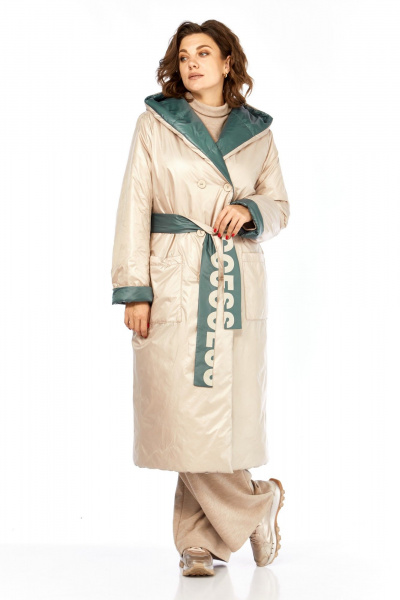 Пальто Диомант 1893 бежевый-зеленый - фото 4