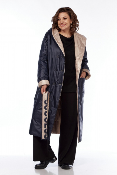 Пальто Диомант 1893 синий-бежевый - фото 3