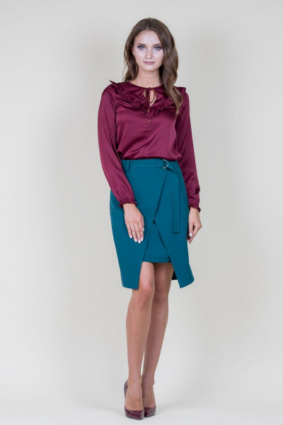 Зеленая юбка с декоративным оформлением и поясом S. Veles 1-159 - фото 1