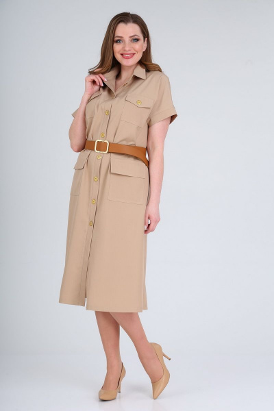 Сафари-платье А-образного силуэта с карманами и поясом AXXA 55171 - фото 7