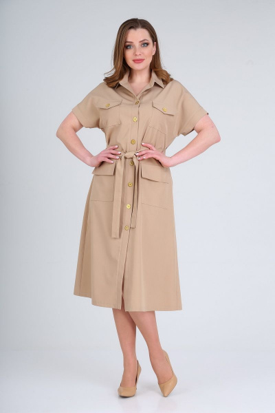 Сафари-платье А-образного силуэта с карманами и поясом AXXA 55171 - фото 4