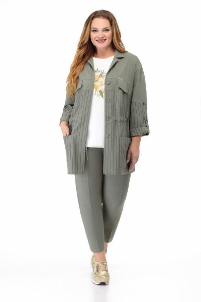 Демисезонный костюм 3 предмета из вискозы с карманами Кэтисбел 3465 олива - фото 1