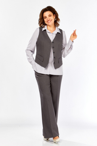 Блуза, брюки, жилет Ольга Стиль С-966 серый_полоска - фото 3