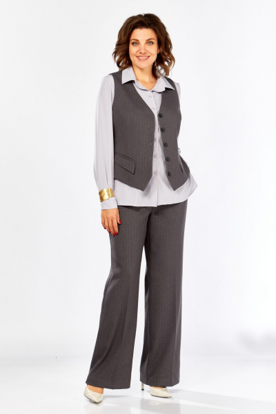 Блуза, брюки, жилет Ольга Стиль С-966 серый_полоска - фото 1