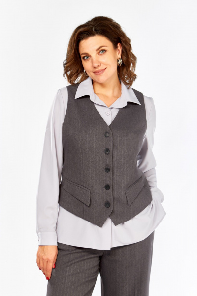 Блуза, брюки, жилет Ольга Стиль С-966 серый_полоска - фото 7