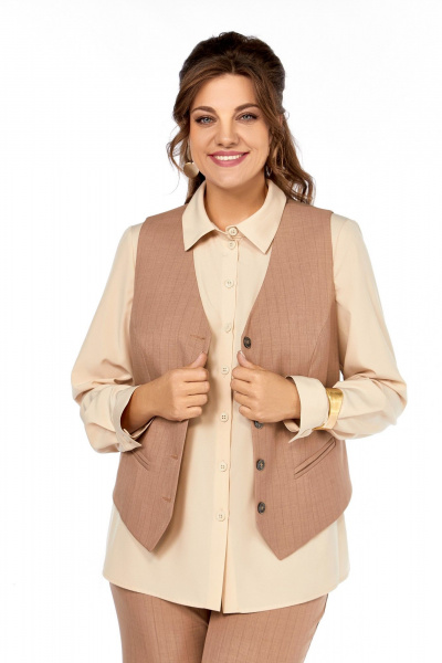 Блуза, брюки, жилет Ольга Стиль С-946 светло-коричневый - фото 11