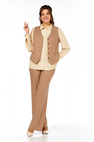 Блуза, брюки, жилет Ольга Стиль С-946 светло-коричневый - фото 5
