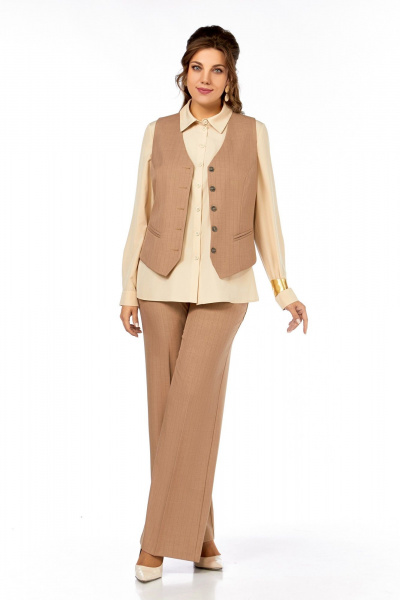 Блуза, брюки, жилет Ольга Стиль С-946 светло-коричневый - фото 1