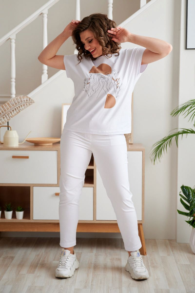Женские брюки с высокой посадкой и резинкой Rumoda 2023/1 белый - фото 4