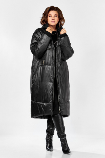 Стильное утепленное пальто в стиле бохо на молнии с капюшоном Lady Secret 5018/1 черный - фото 2