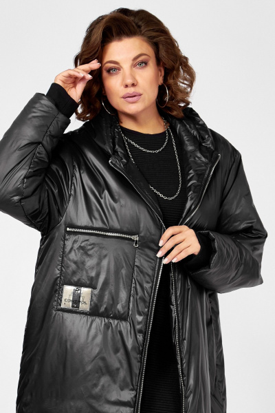 Стильное утепленное пальто в стиле бохо на молнии с капюшоном Lady Secret 5018/1 черный - фото 6