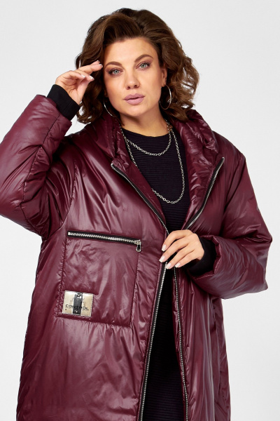 Яркое деми пальто в стиле бохо с капюшоном и утеплителем Lady Secret 5018/1 винный - фото 4