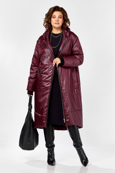 Яркое деми пальто в стиле бохо с капюшоном и утеплителем Lady Secret 5018/1 винный - фото 1