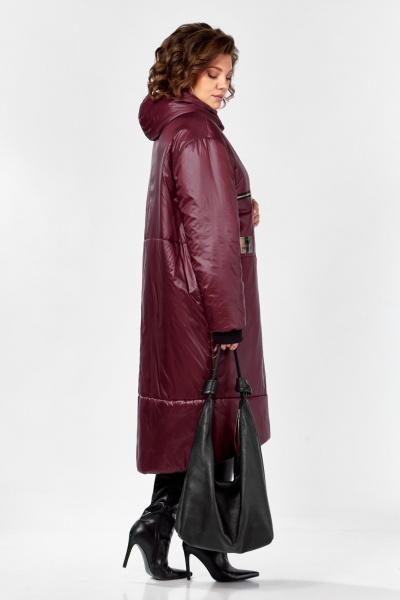 Яркое деми пальто в стиле бохо с капюшоном и утеплителем Lady Secret 5018/1 винный - фото 6