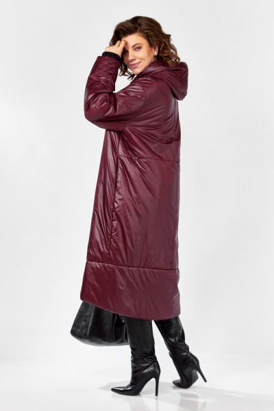 Яркое деми пальто в стиле бохо с капюшоном и утеплителем Lady Secret 5018/1 винный - фото 5