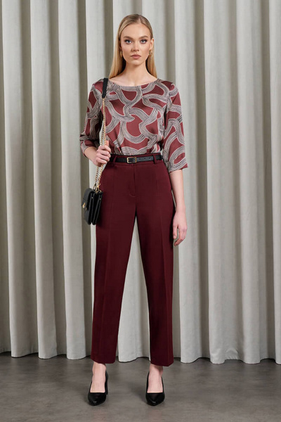 Блуза Nelva 22882 бордовый принт - фото 2