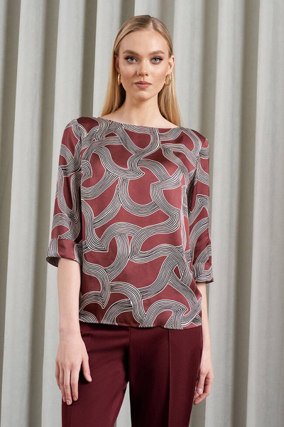 Блуза Nelva 22882 бордовый принт - фото 1