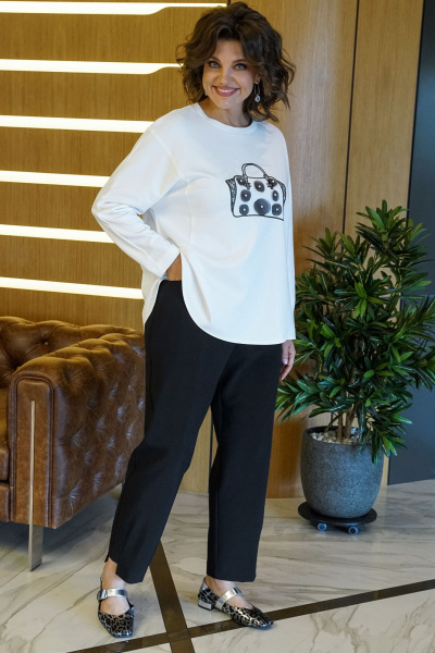 Блуза, брюки Alani Collection 2418 молоко-черный - фото 2