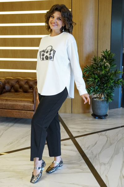 Блуза, брюки Alani Collection 2418 молоко-черный - фото 4