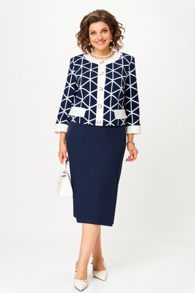 Жакет, юбка Aira Style 24128 сине-белый - фото 3