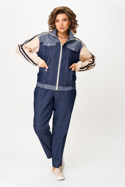 Брюки, бомбер Aira Style 24236 сине-бежевый - фото 11