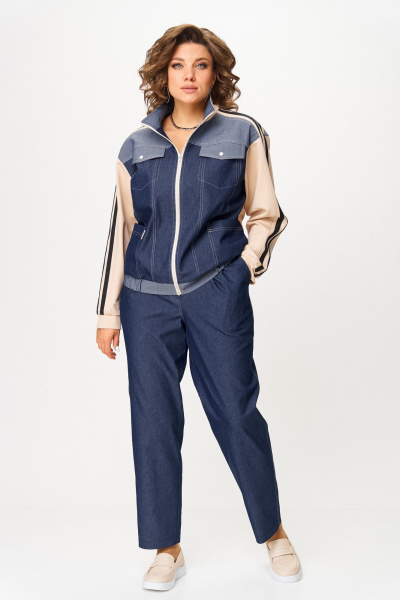 Брюки, бомбер Aira Style 24236 сине-бежевый - фото 7