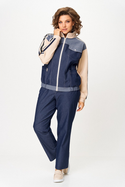 Брюки, бомбер Aira Style 24236 сине-бежевый - фото 4