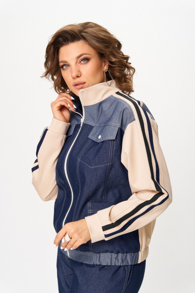 Брюки, бомбер Aira Style 24236 сине-бежевый - фото 3