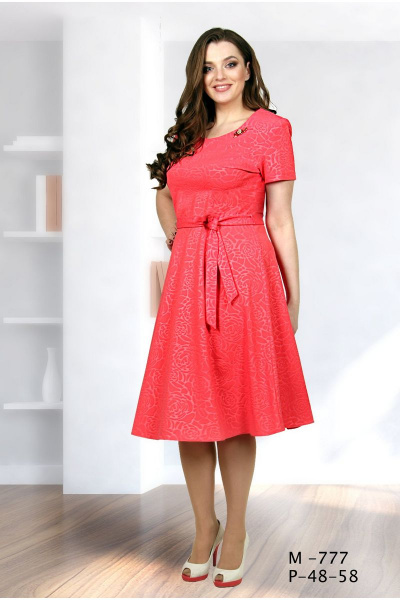 Платье из трикотажного жаккарда с поясом и декоративным украшением Fortuna ШЖ 777 - фото 1