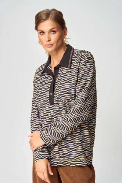 Джемпер Gizart 15409 серо-бежево-черный - фото 2