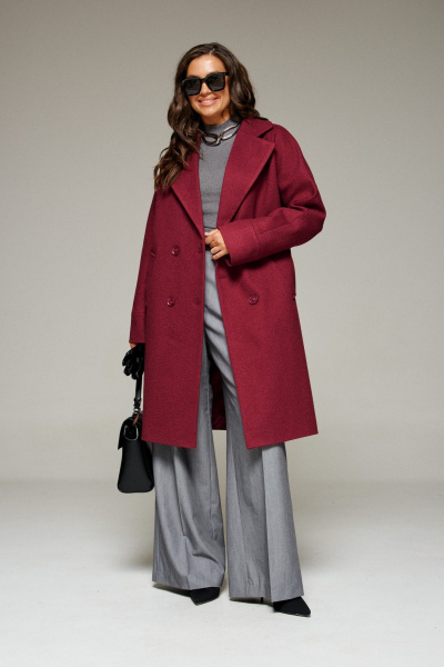 Пальто, пояс Beautiful&Free 7020 винный - фото 1