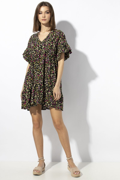 Платье из штапельного полотна с сборками и V-образным вырезом VIZAVI 649 - фото 4