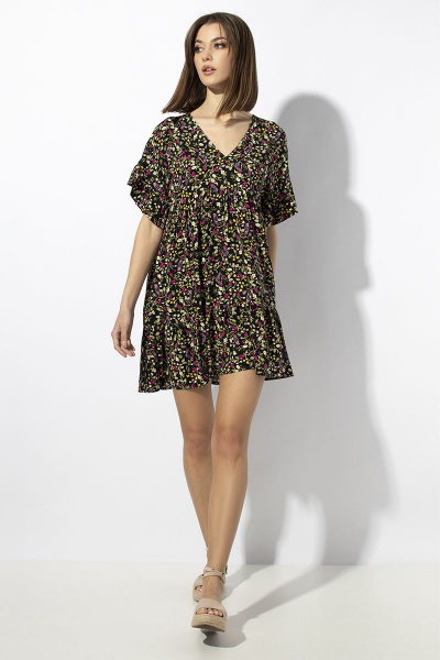 Платье из штапельного полотна с сборками и V-образным вырезом VIZAVI 649 - фото 2