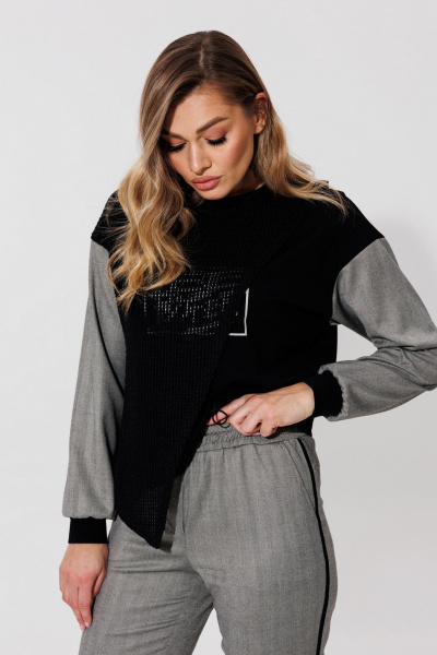 Брюки, джемпер Le Collect 534 серый-черный - фото 8