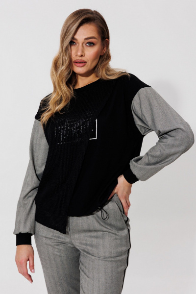 Брюки, джемпер Le Collect 534 серый-черный - фото 7