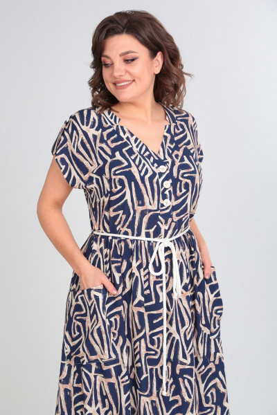 Платье Le Collect 402 бежево-синий - фото 4