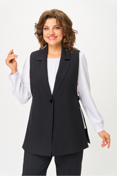 Блуза, брюки, жилет БАГРЯНИЦА 3172 черный_белый - фото 4