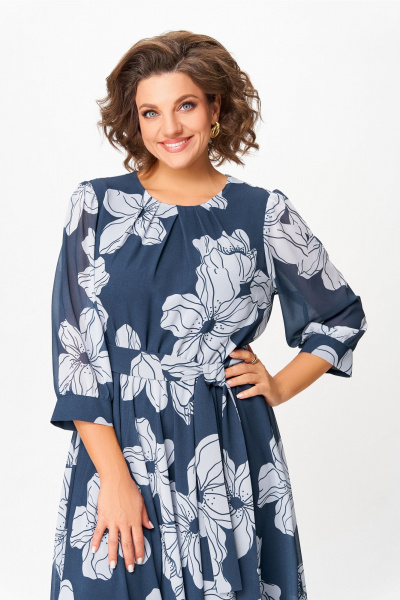Платье Swallow 870 дымчато-синий/принт_белые_цветы - фото 7