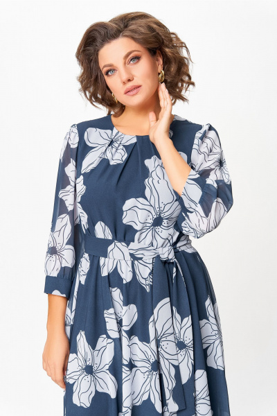 Платье Swallow 870 дымчато-синий/принт_белые_цветы - фото 6