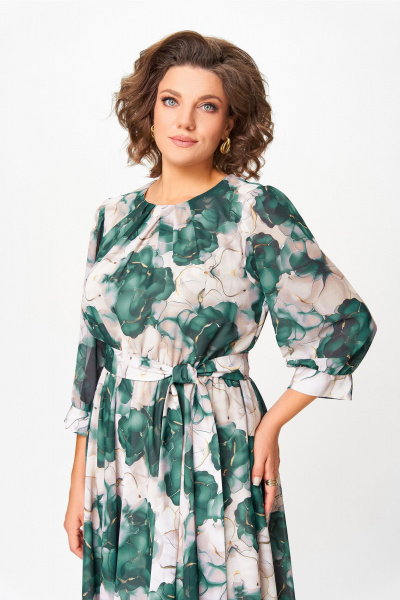 Платье Swallow 870.1 пудровый-принт/изумрудные_цветы - фото 7