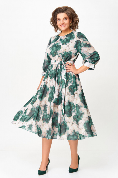 Платье Swallow 870.1 пудровый-принт/изумрудные_цветы - фото 6