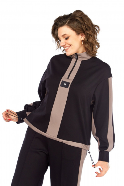 Костюм спортивный брюки джемпер больших размеров Ольга Стиль С-948 черный - фото 7