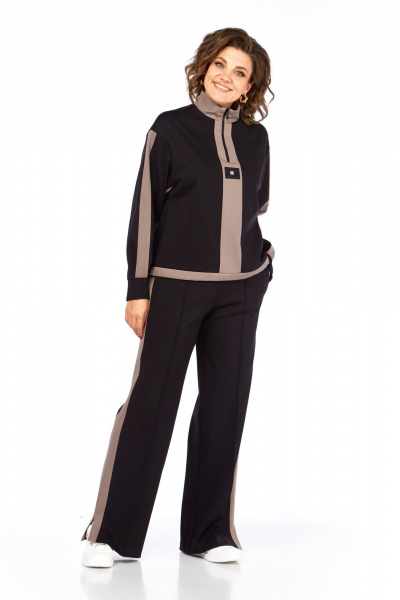 Костюм спортивный брюки джемпер больших размеров Ольга Стиль С-948 черный - фото 2