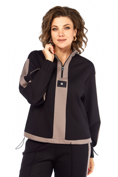 Костюм спортивный брюки джемпер больших размеров Ольга Стиль С-948 черный - фото 4