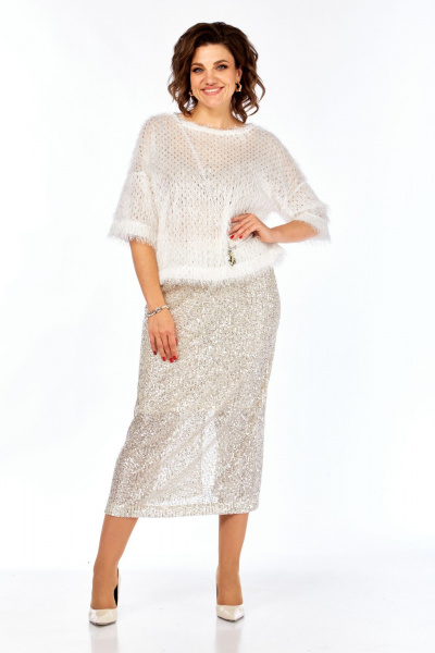 Блуза, юбка Ольга Стиль Л-413 молочный - фото 8