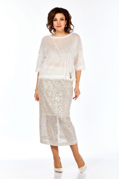 Блуза, юбка Ольга Стиль Л-413 молочный - фото 5