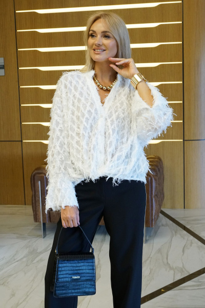 Блуза, брюки Alani Collection 2431 молоко-черный - фото 7