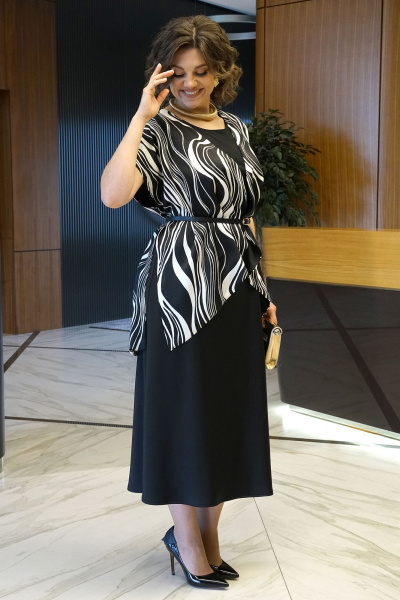 Блуза, платье Alani Collection 2434 черно-белый - фото 17