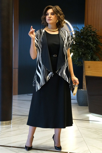 Блуза, платье Alani Collection 2434 черно-белый - фото 2