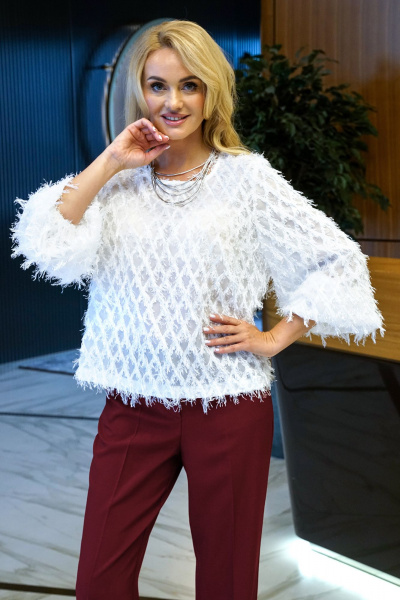 Блуза, брюки Alani Collection 2394 молоко-бордо - фото 6